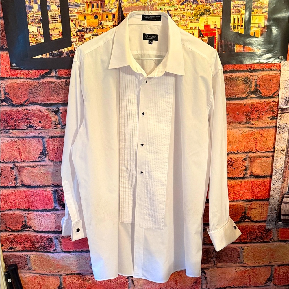 Milani White Tuxedo Dress Shirt& cufflinks and studs black